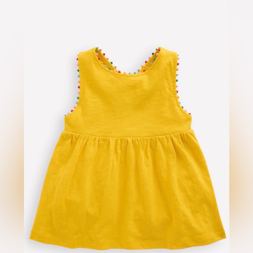 Mini Boden kids girls toddler yellow
Cross-back Pom Vest top 2-3Y